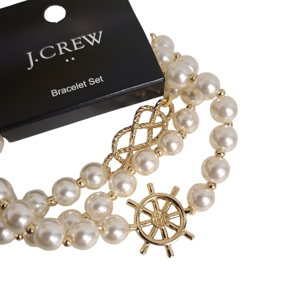 NWT J. Crew Nautical Faux Pearl Layered Bracelet Set - Picture 5 of 7